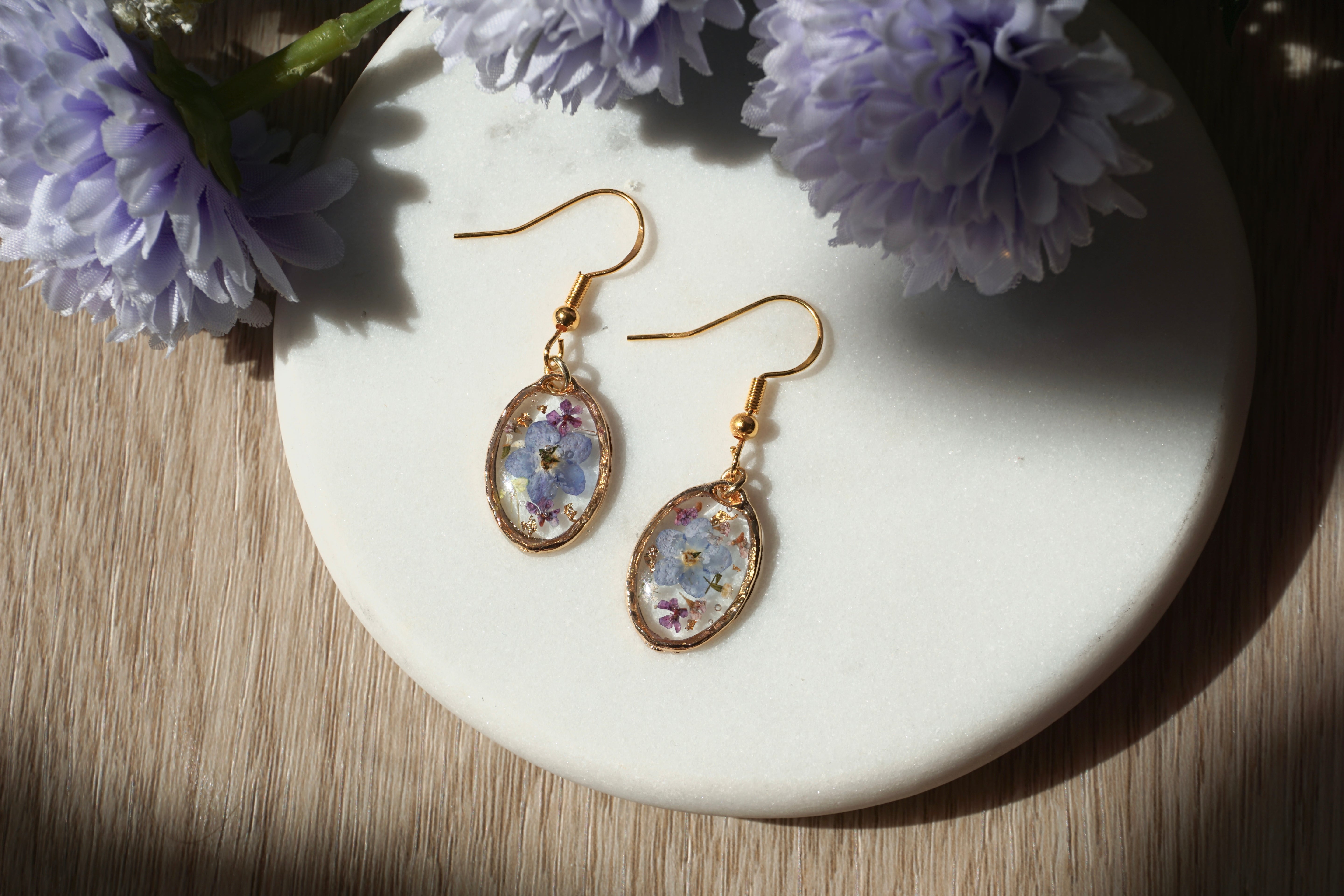 oval forget me nots earrings