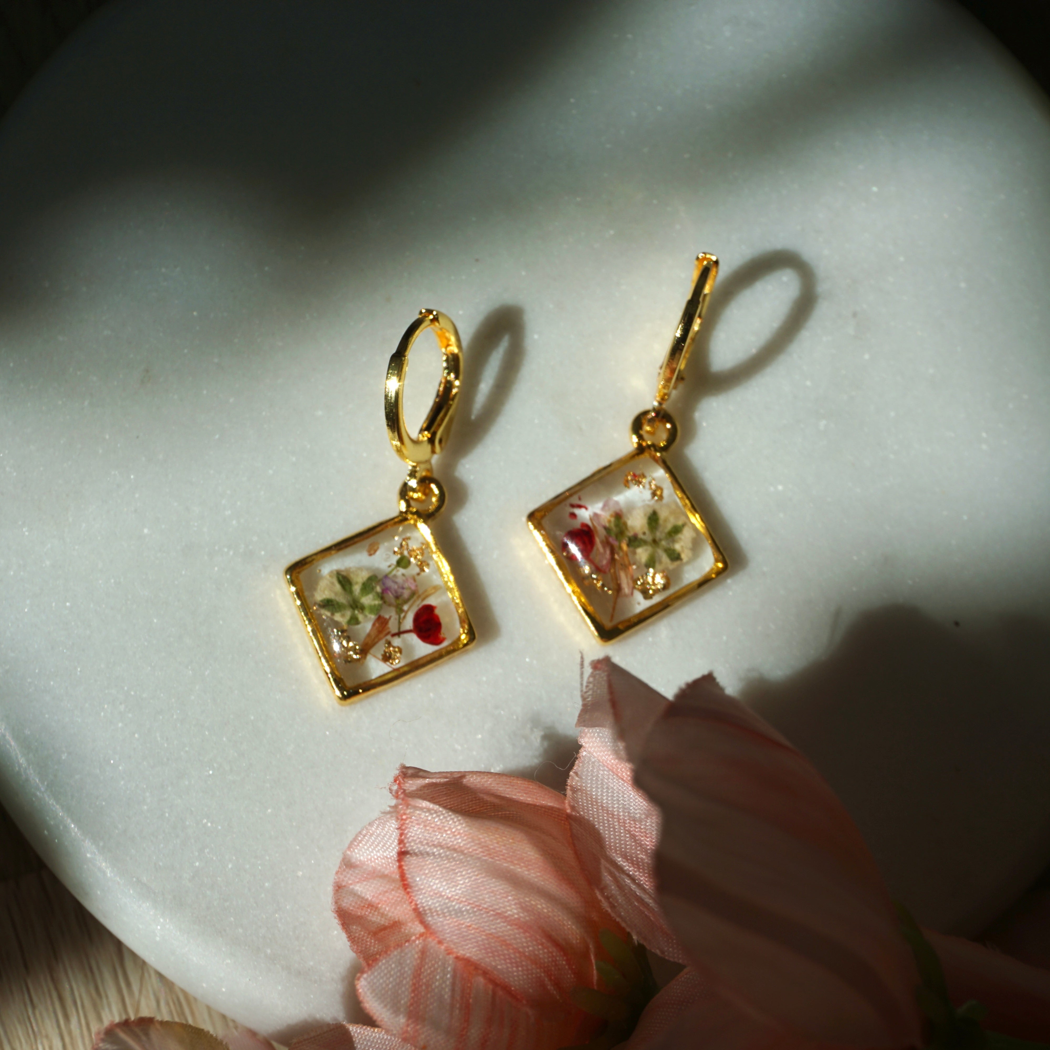 dainty diamond floral hoops