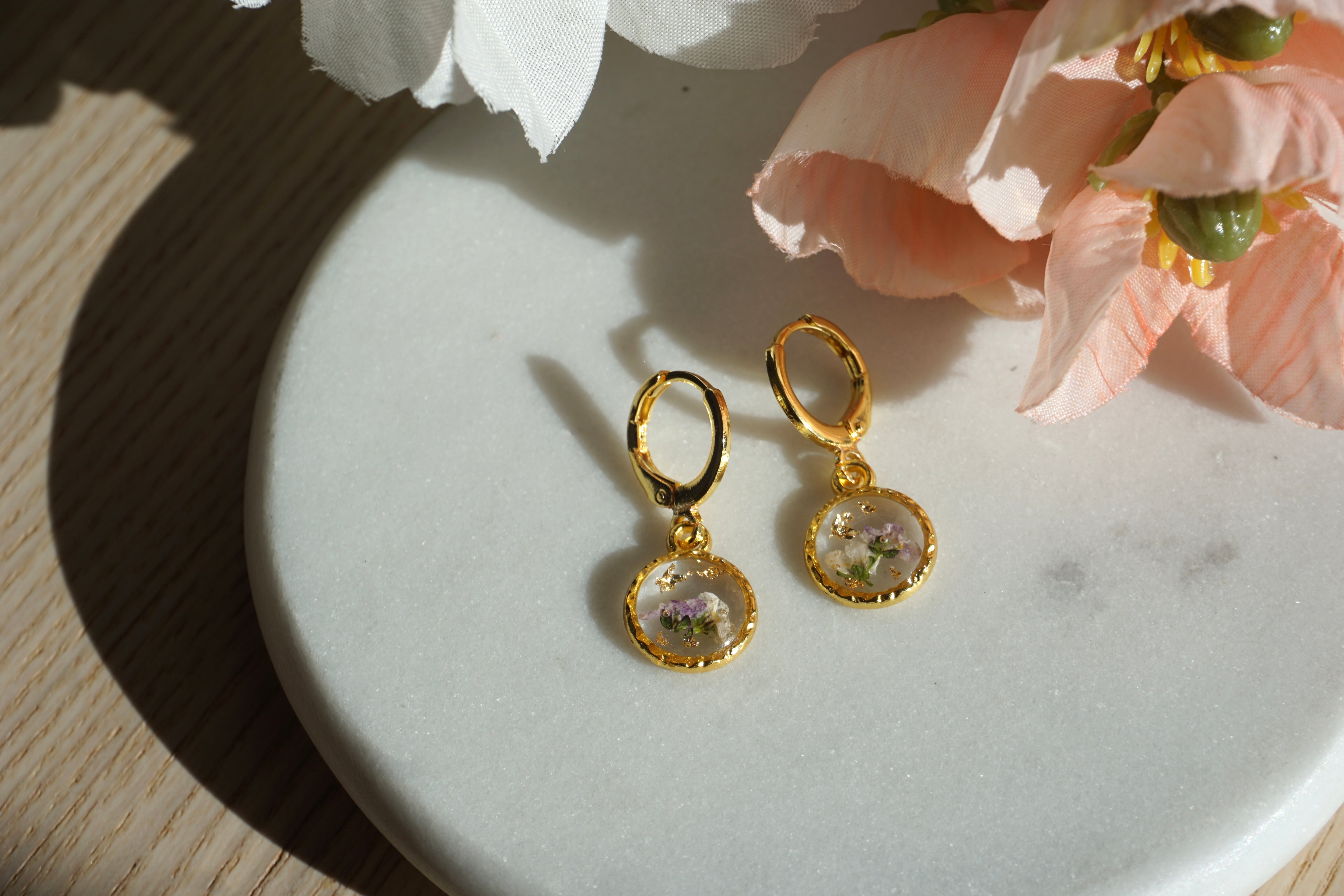 gold bouquet hoop earrings
