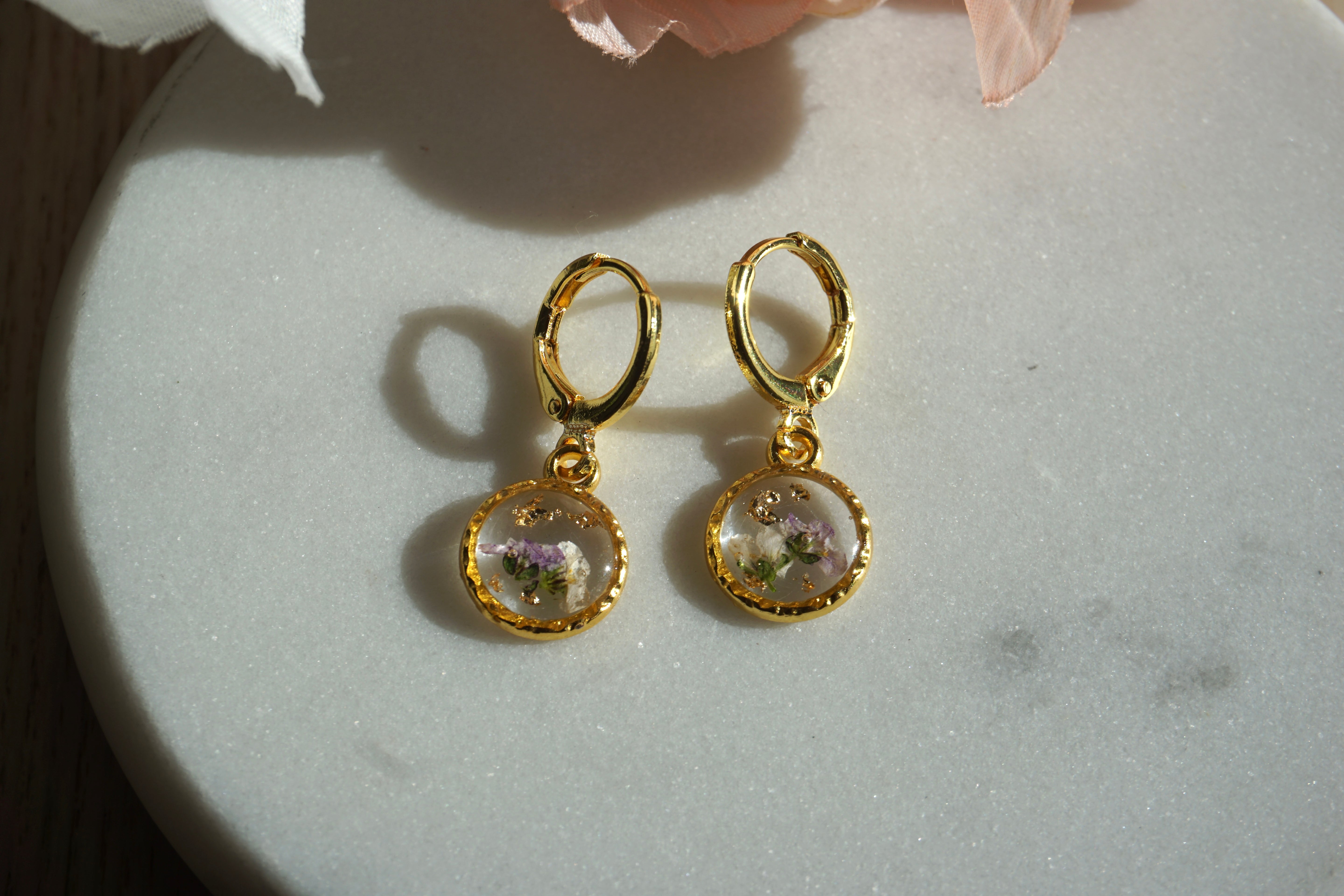 gold bouquet hoop earrings