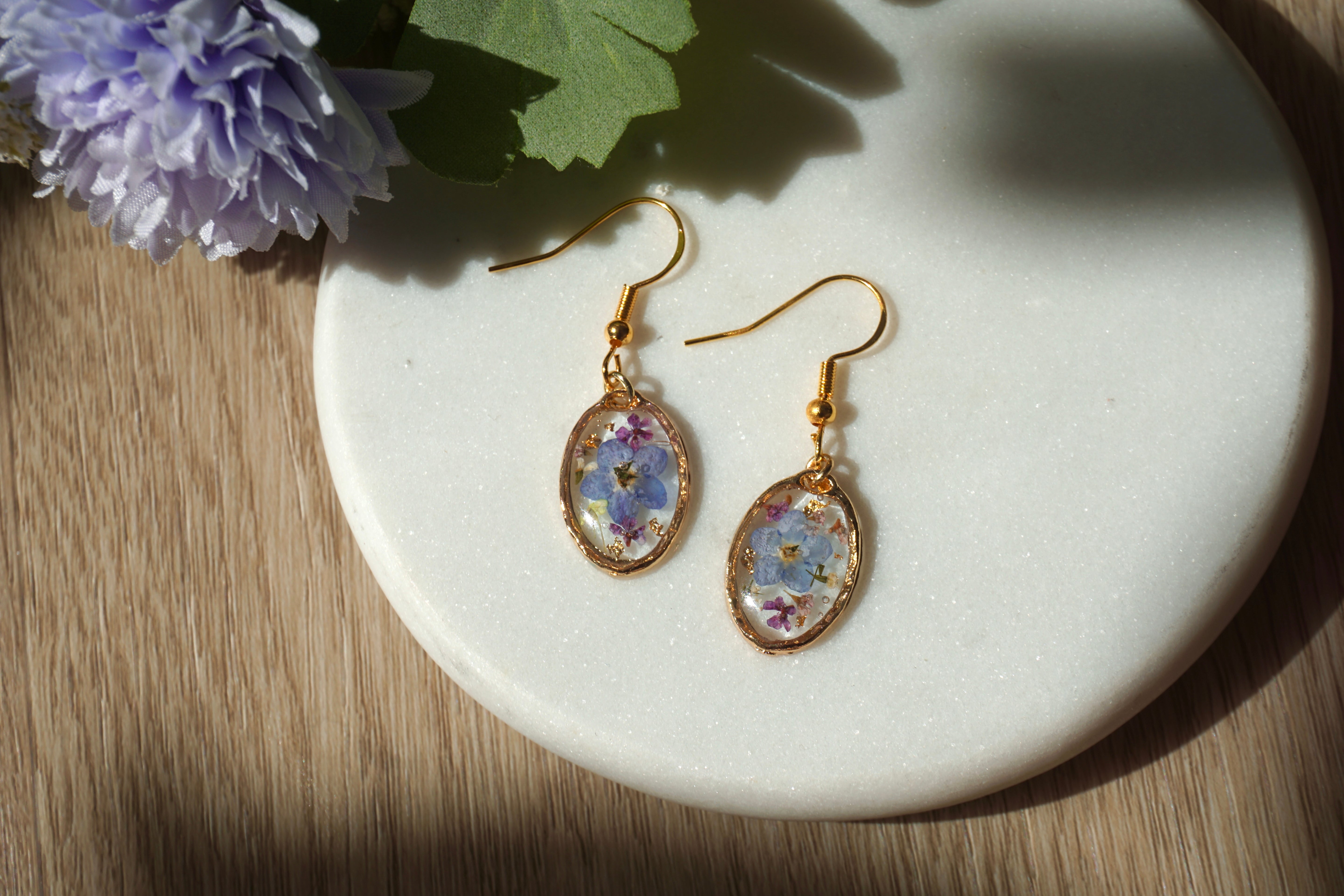oval forget me nots earrings