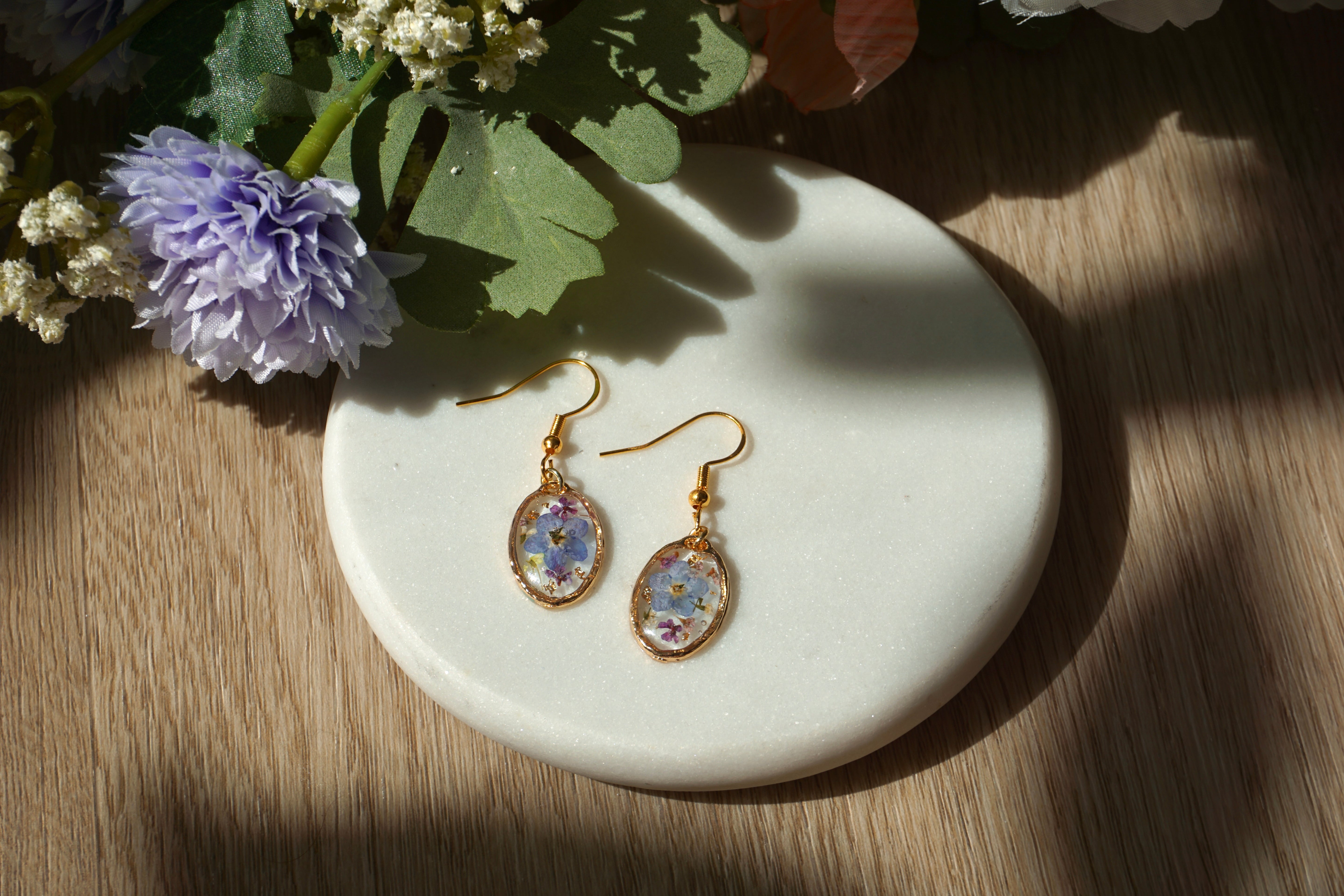 oval forget me nots earrings