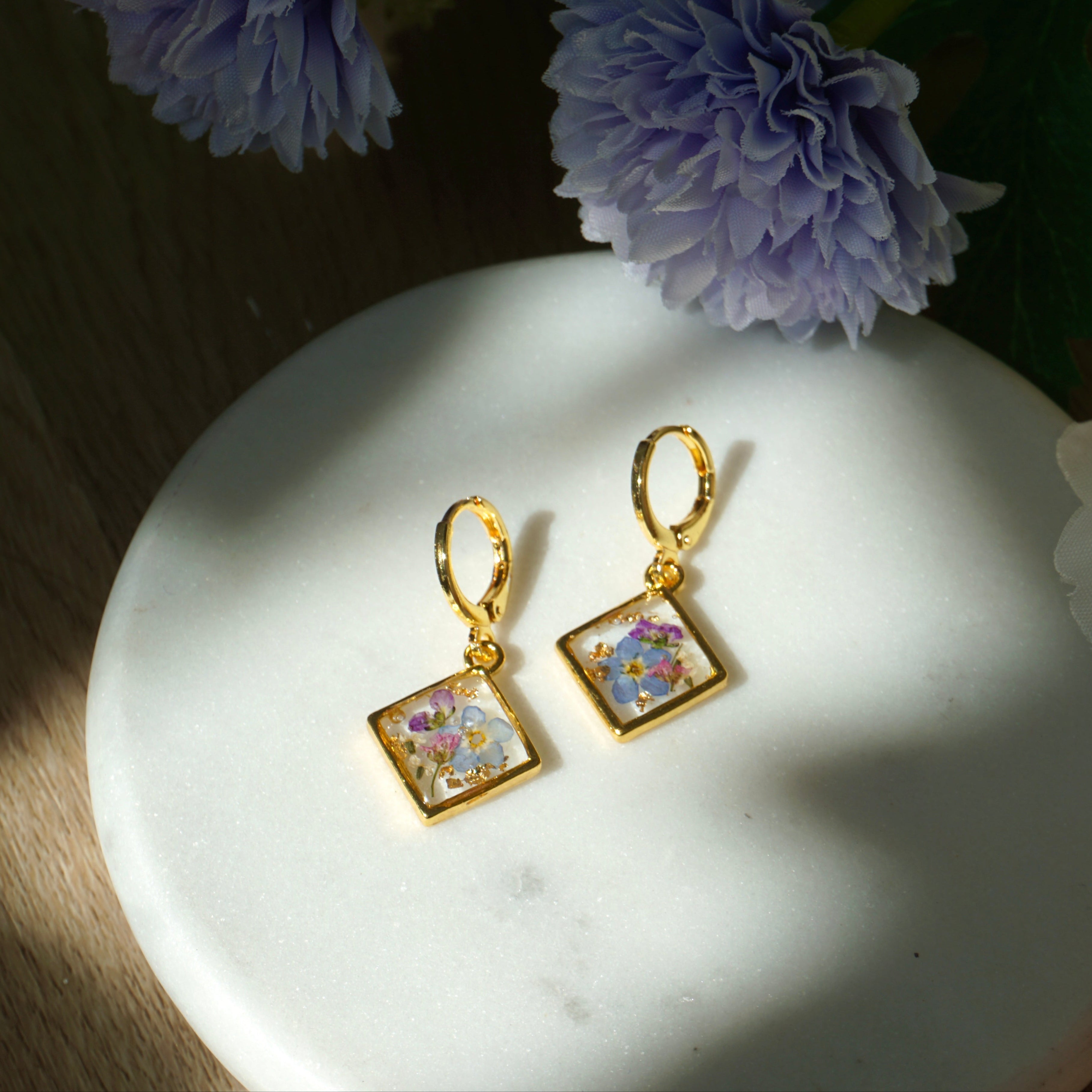 dainty diamond floral hoops