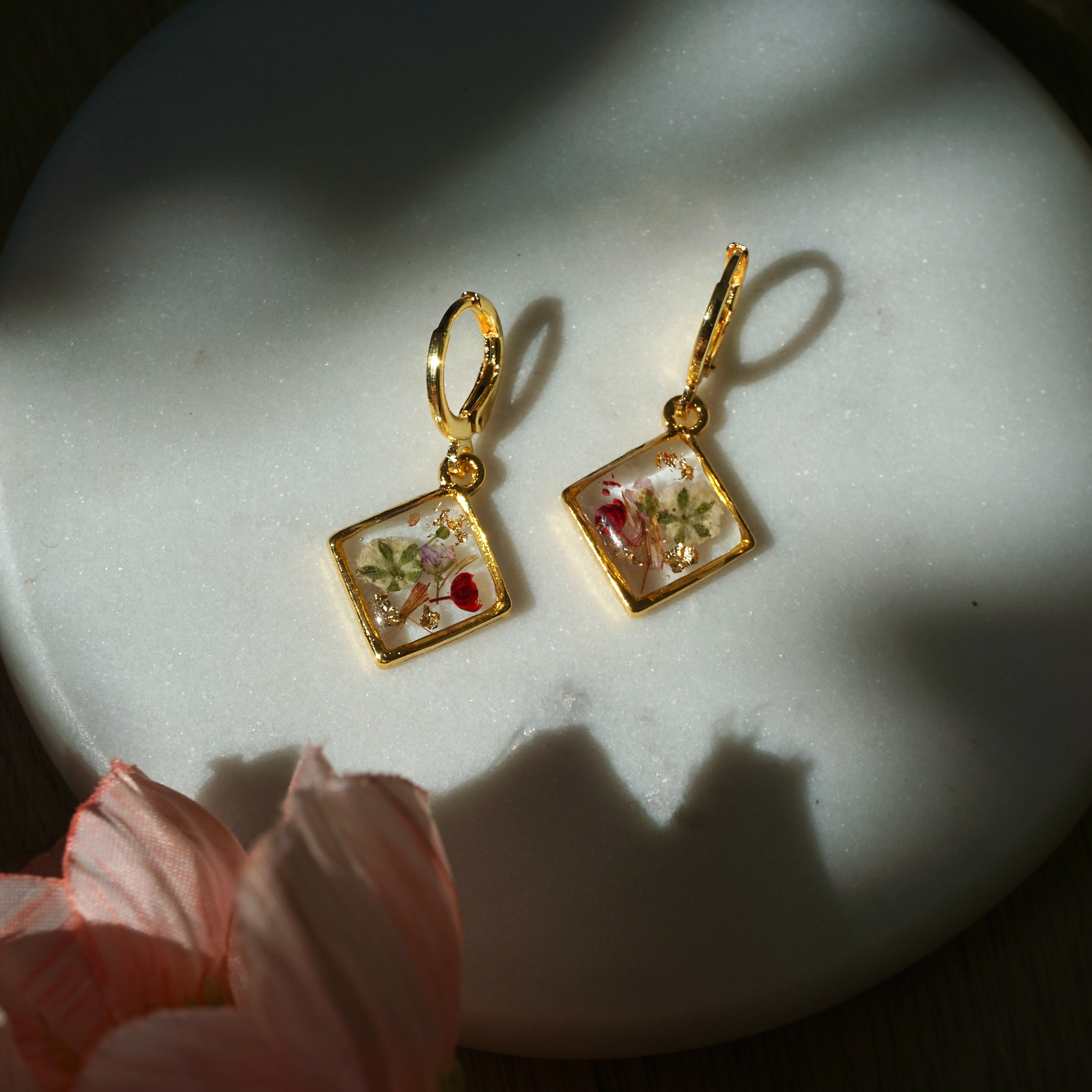 dainty diamond floral hoops