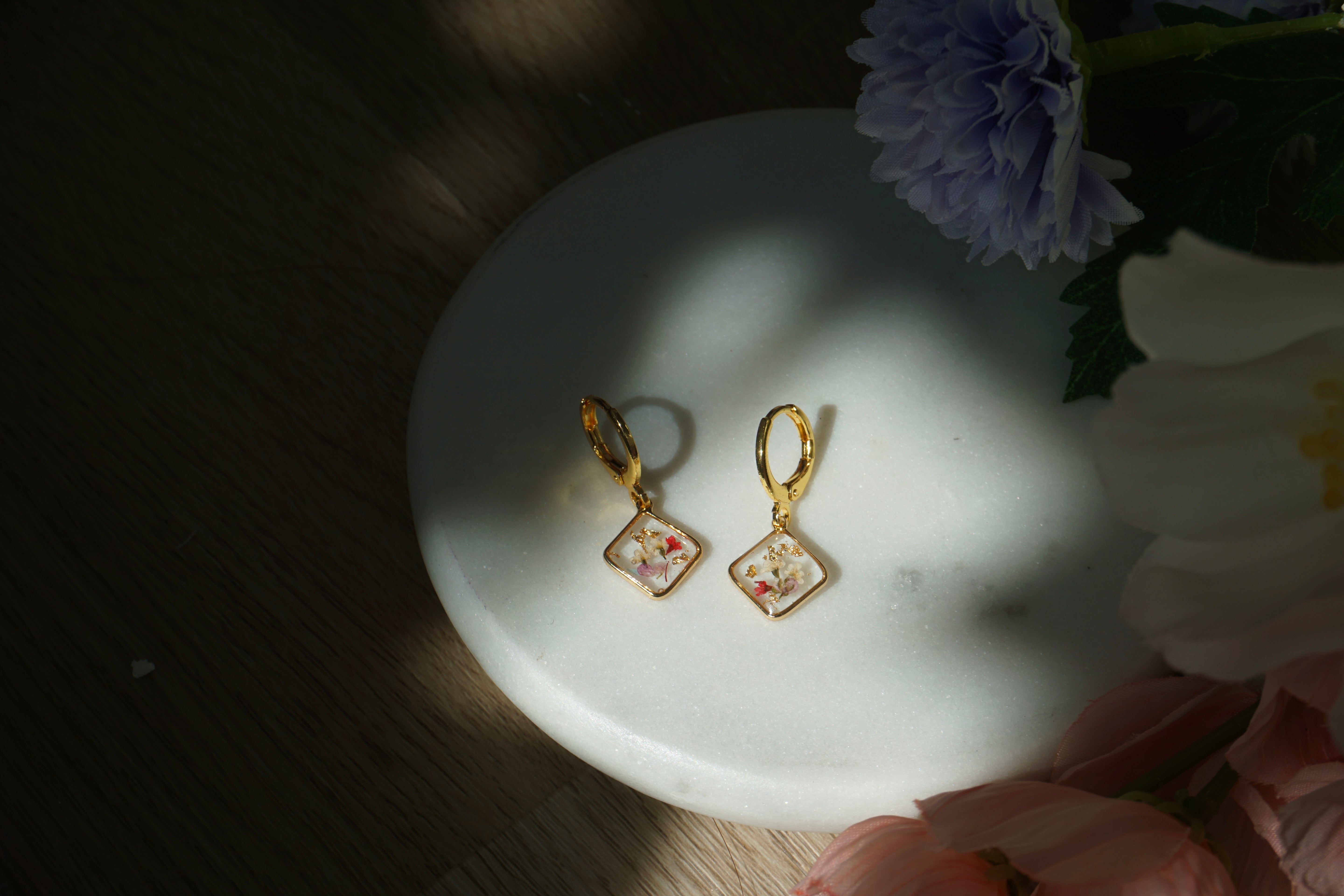 diamond flower hoops