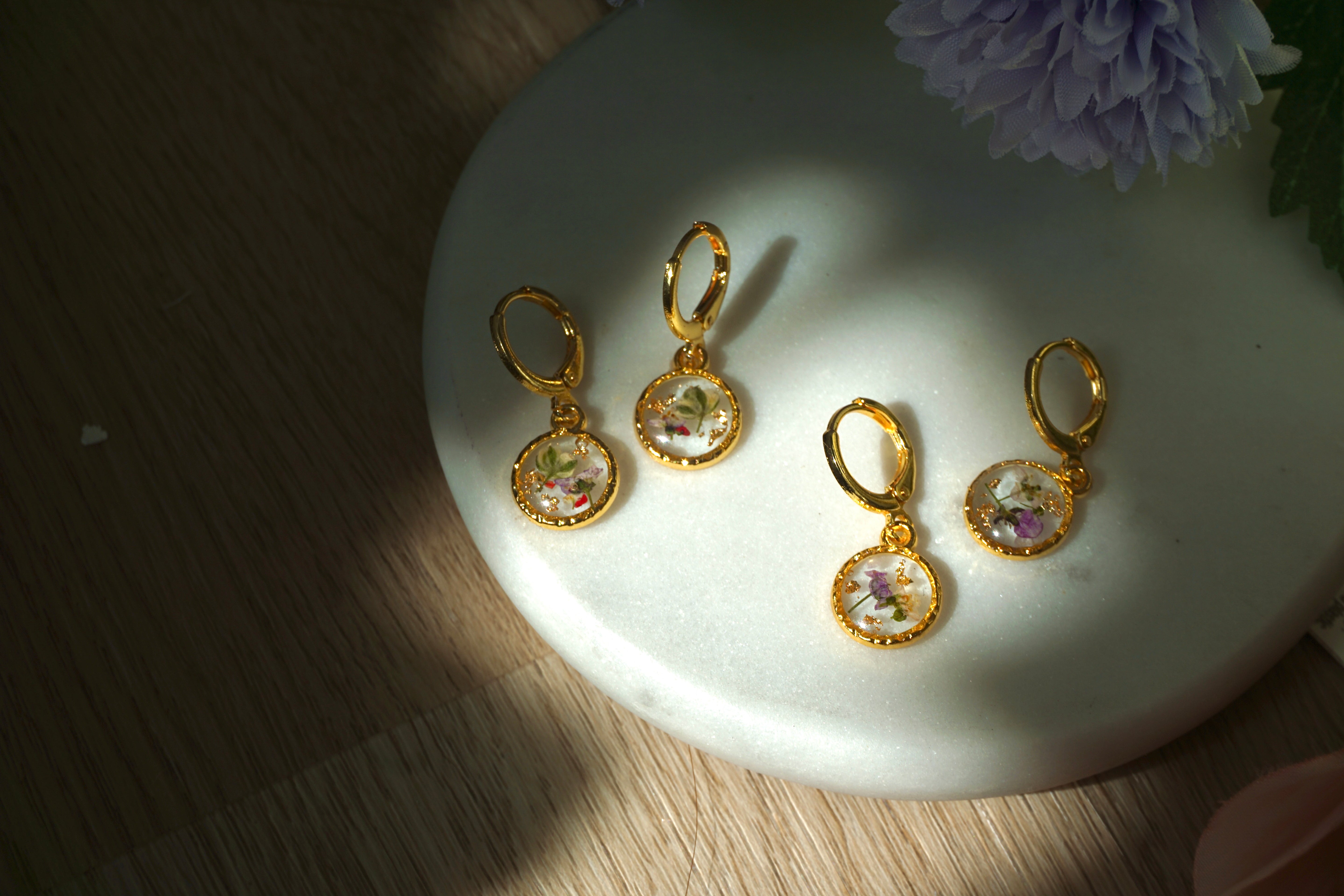 gold wildflower hoops