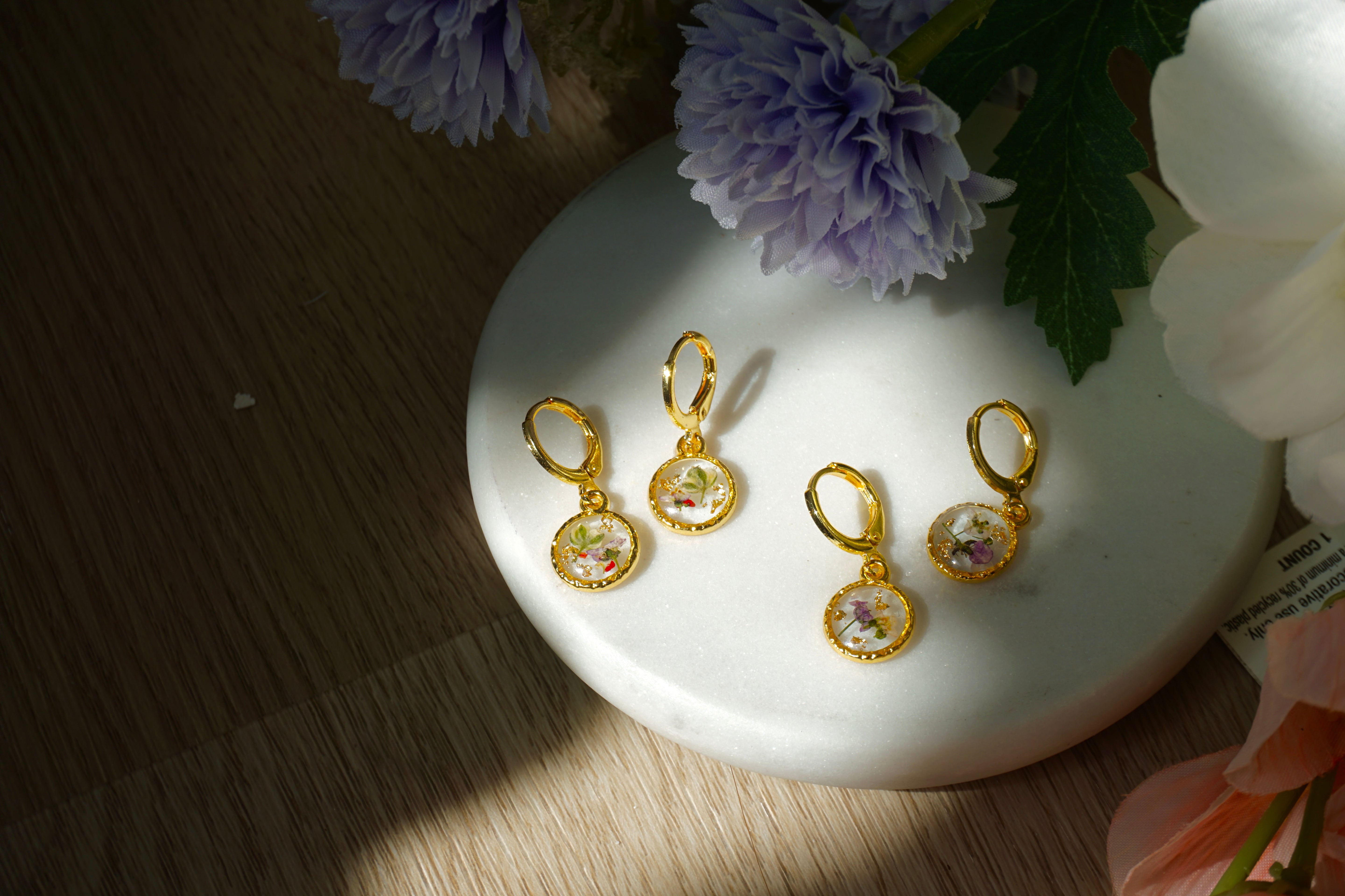 gold wildflower hoops