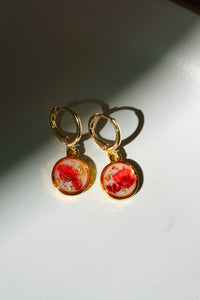 Pressed Rose Garden Flower Hoop Earrings