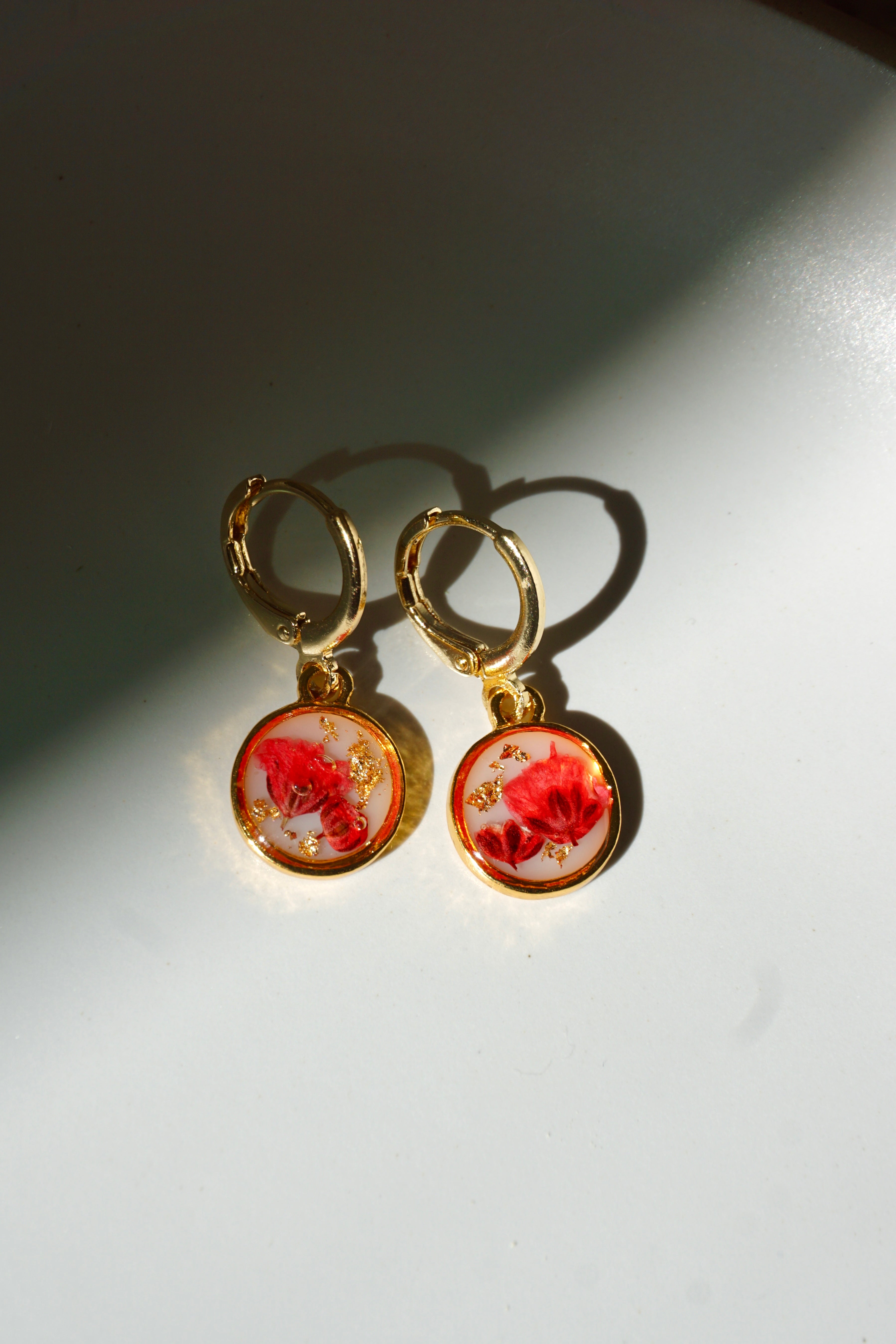 Pressed Rose Garden Flower Hoop Earrings