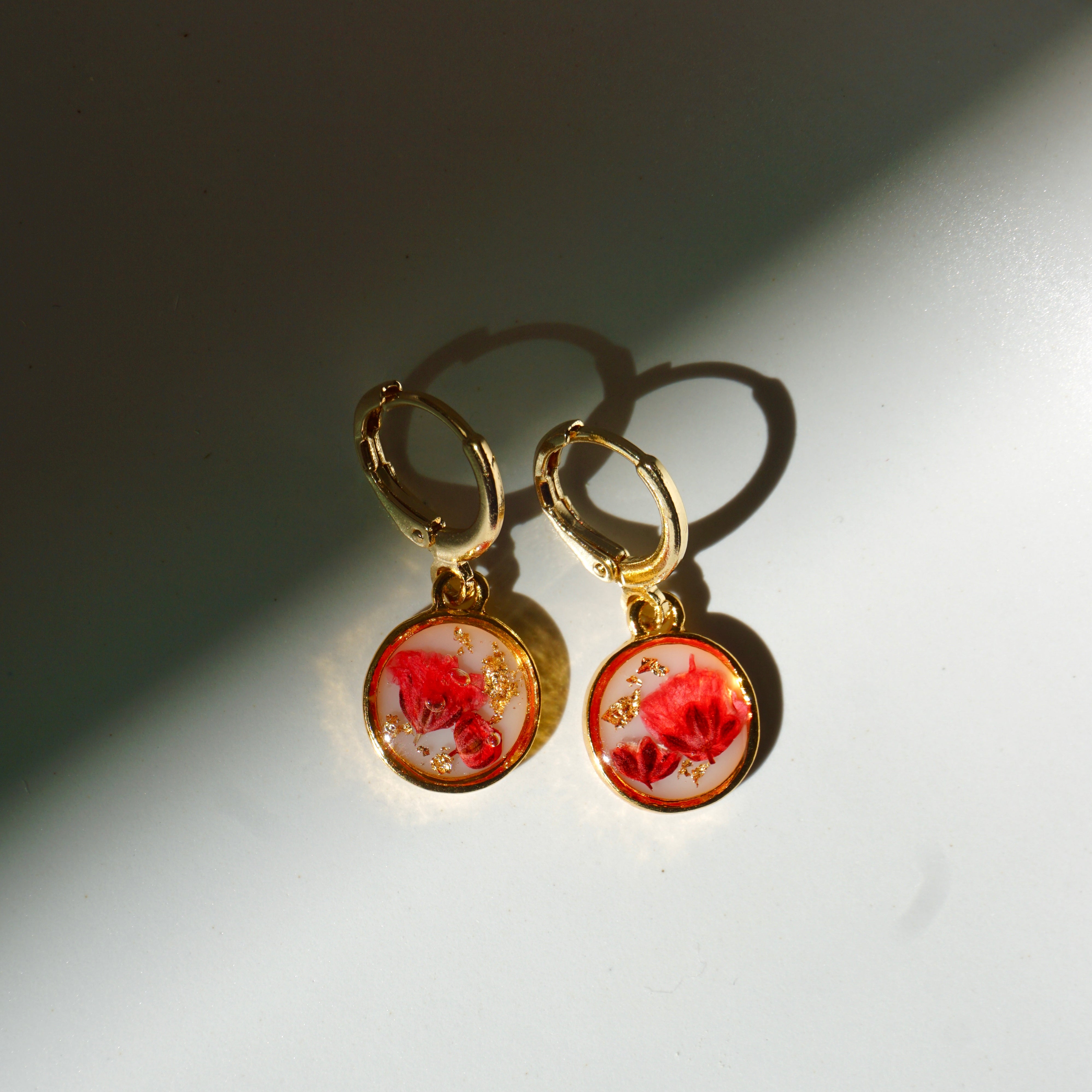 Pressed Rose Garden Flower Hoop Earrings