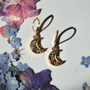 Pressed Flower Crescent Moon Earrings