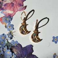 Pressed Flower Crescent Moon Earrings