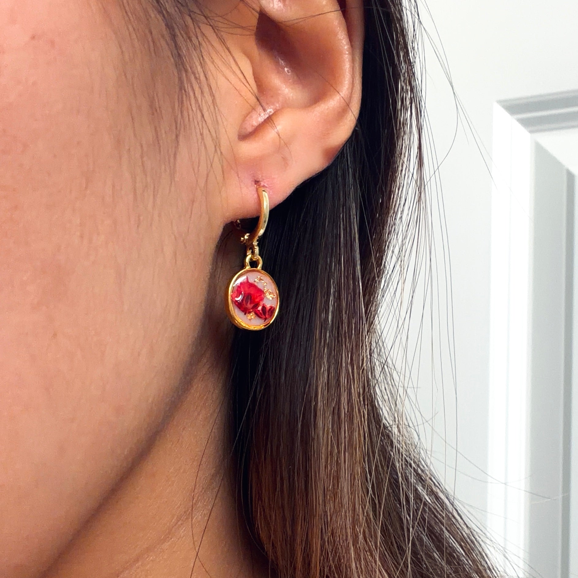 Pressed Rose Garden Flower Hoop Earrings