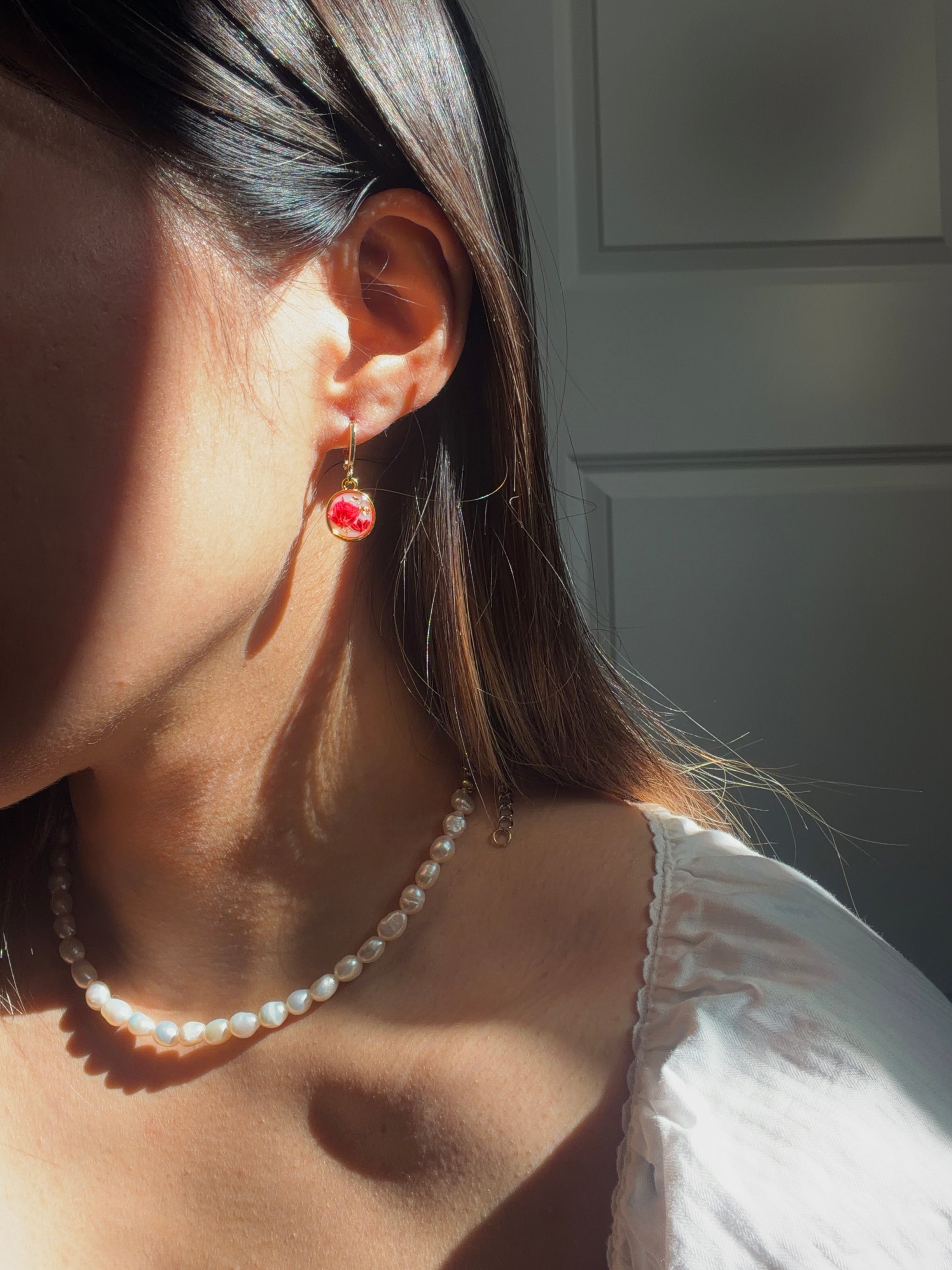 Pressed Rose Garden Flower Hoop Earrings