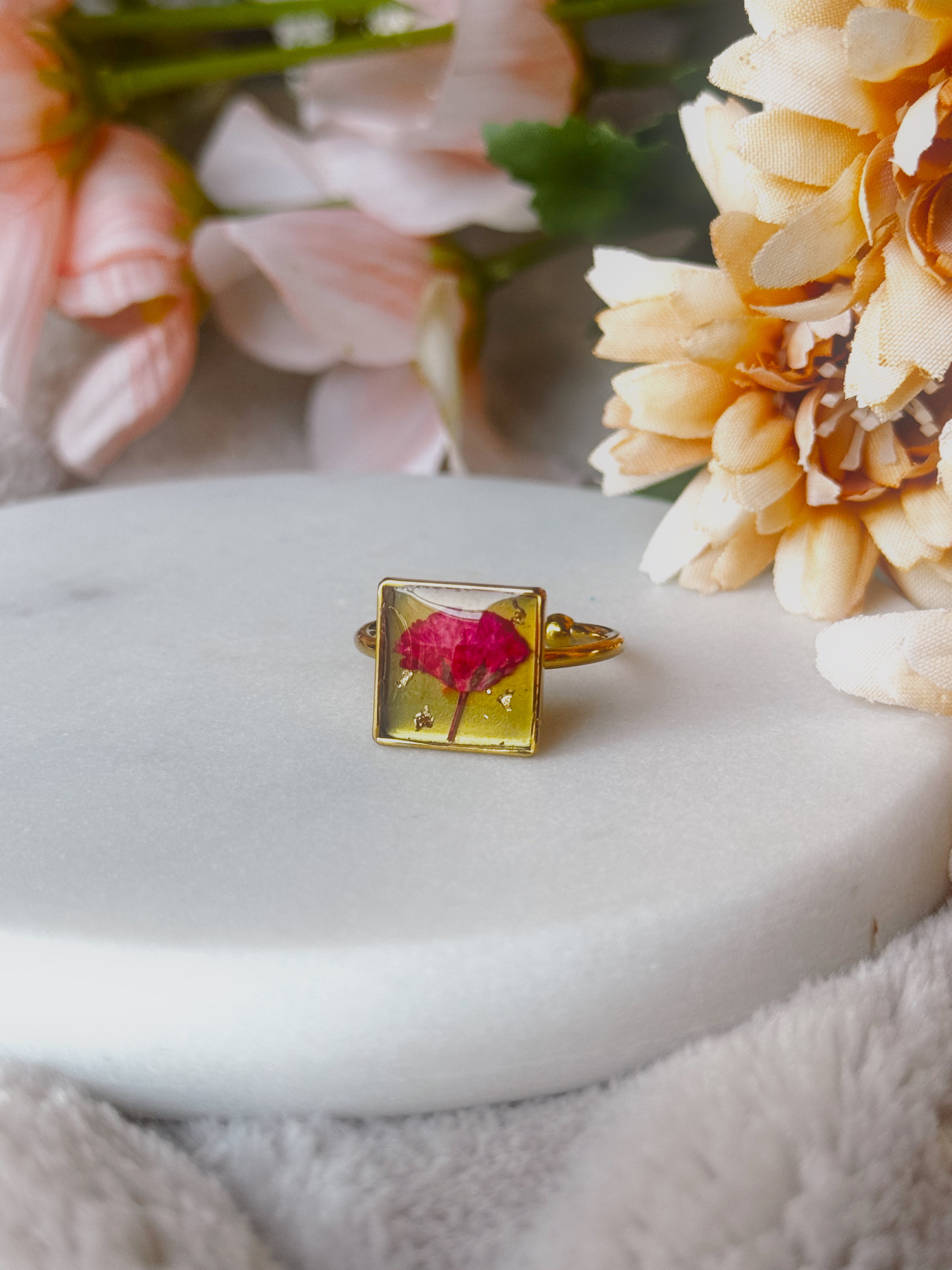 square block floral ring