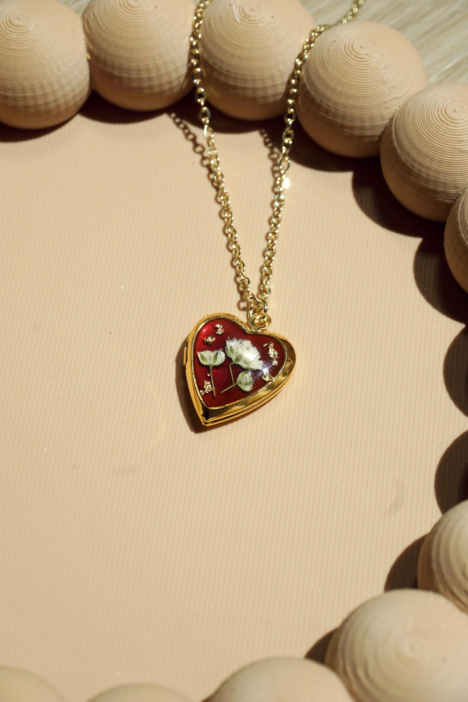 heart pressed flower locket necklace