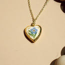 heart pressed flower locket necklace