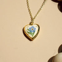 heart pressed flower locket necklace