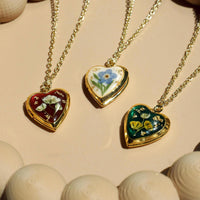 heart pressed flower locket necklace