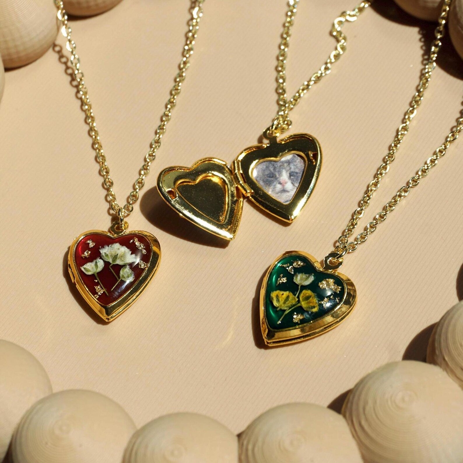 heart pressed flower locket necklace